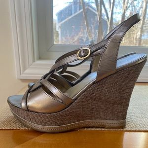 Joan and David metallic grey sandal wedges